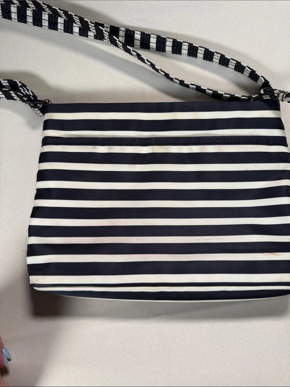Kate Spade Striped Nylon Crossbody Bag Black White Nautical Flatiron Cammy‎
